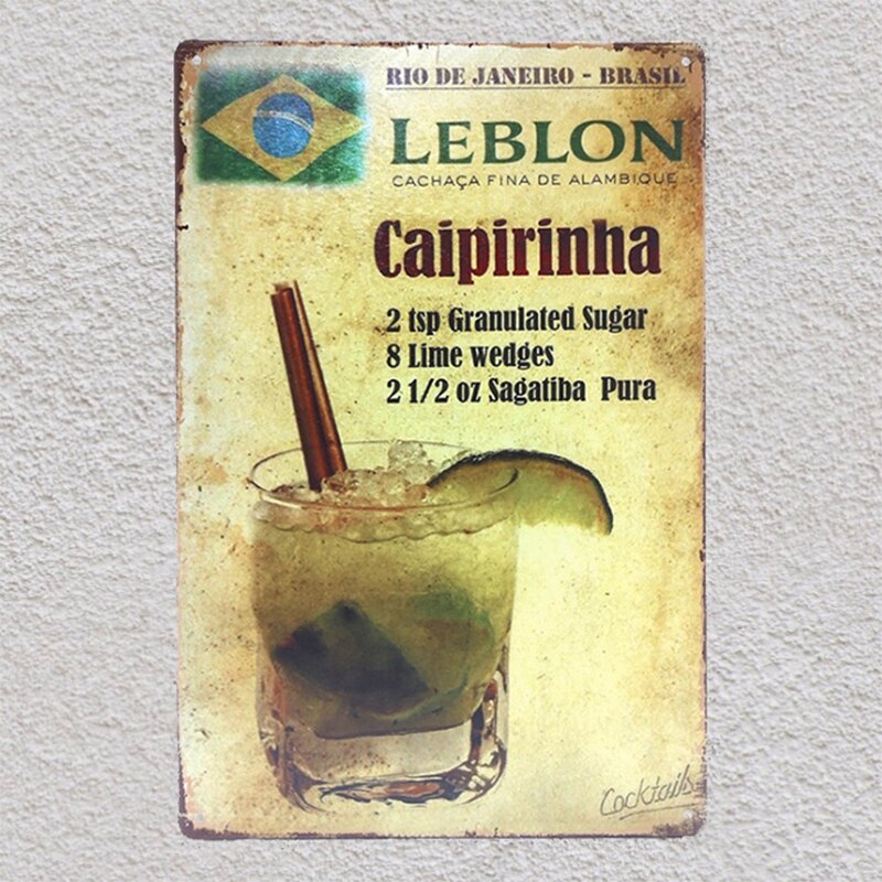 Leblon   Ĭ Caipirinha Brazil Rio Tin Plate Sign Dinding Plak Man Gua Dekorasi  Poster Logam